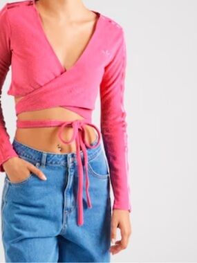 adidas Pink Wrap Tie Long-Sleeve Crop Top